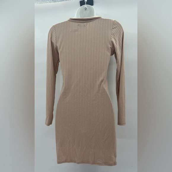 Boohoo Camel Ribbed Collar Detail Long Sleeve Bodycon Dress Size 6 - Picture 7 of 11